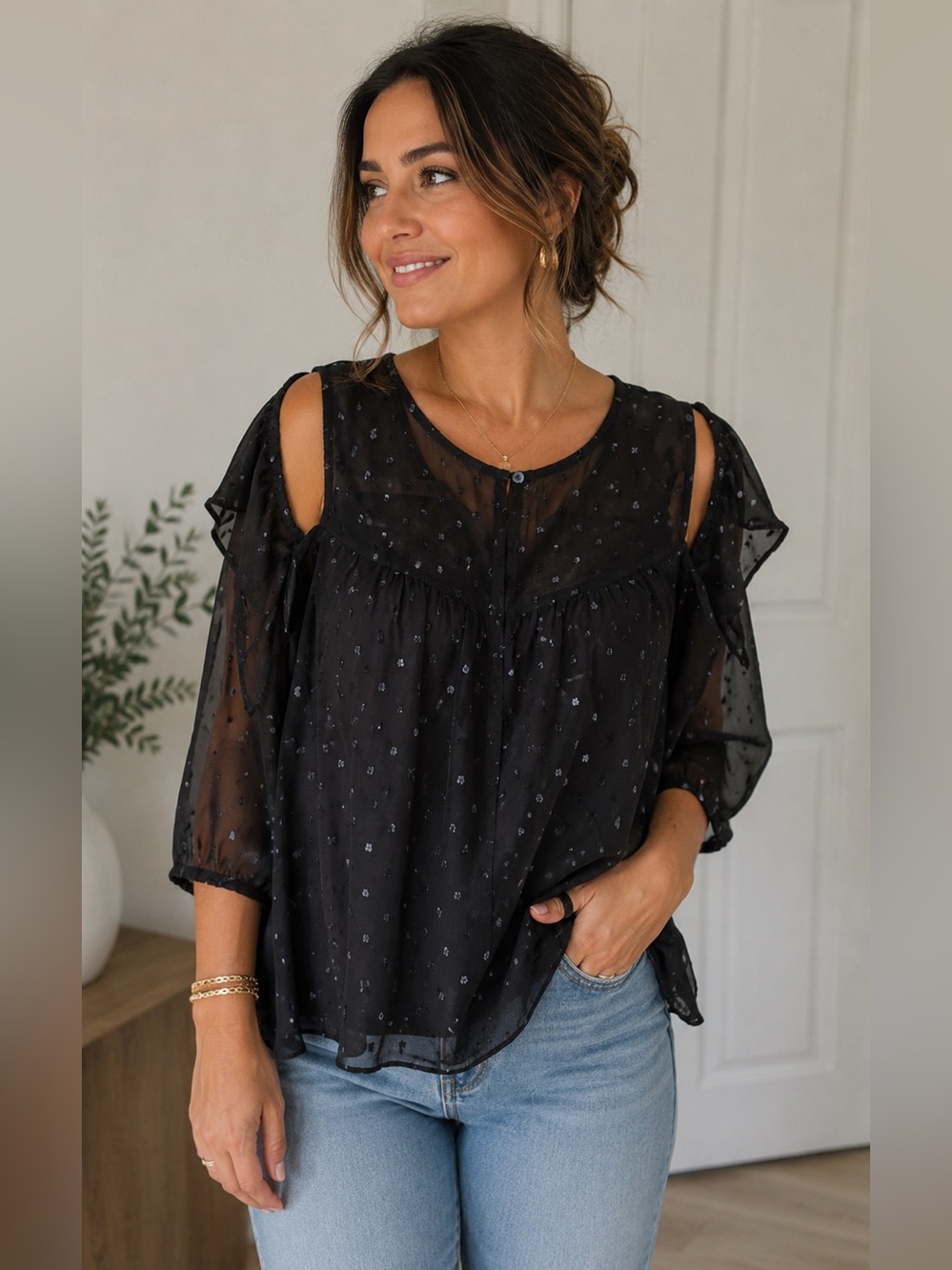Sheer Black cold shoulder to old navy medium